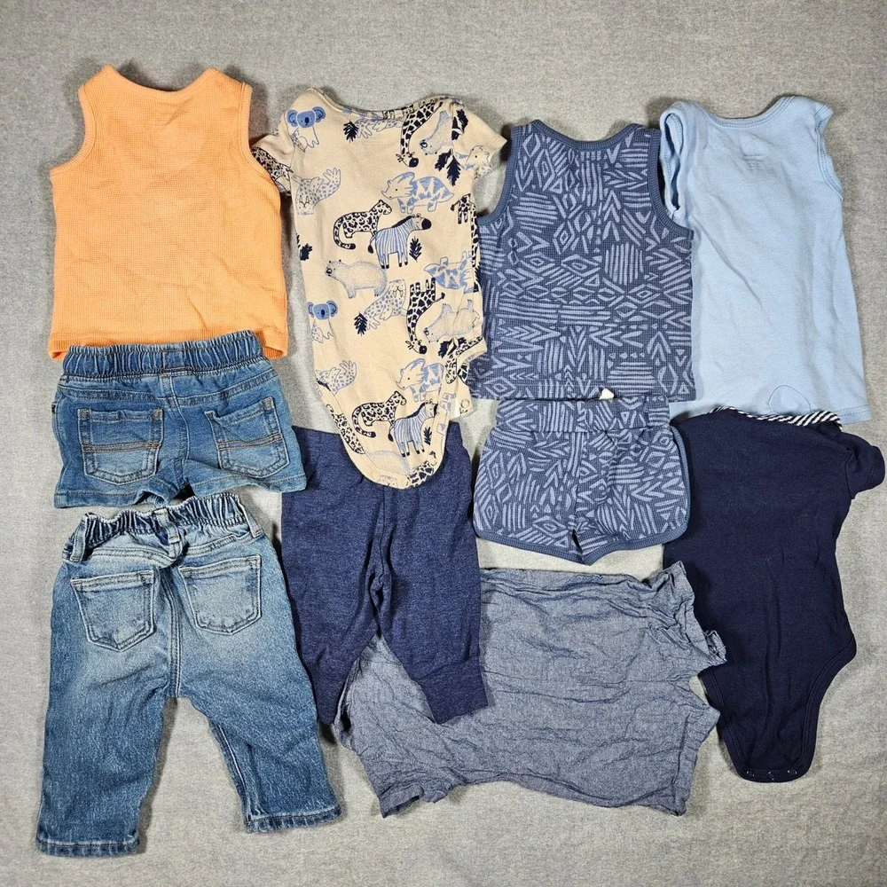 Carters Little Me Baby Boy 0-3M Clothes‎ Bundle 9pc Jeans Bodysuits Shorts Blue